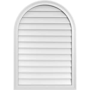 28 in. x 40 in. Round Top White PVC Paintable Gable Louver Vent Non-Functional