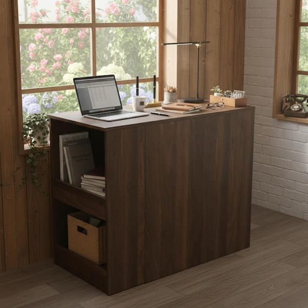 Homy Casa TAIKU 59 in. Rectangular Chestnut Brown MDF 2-Drawer