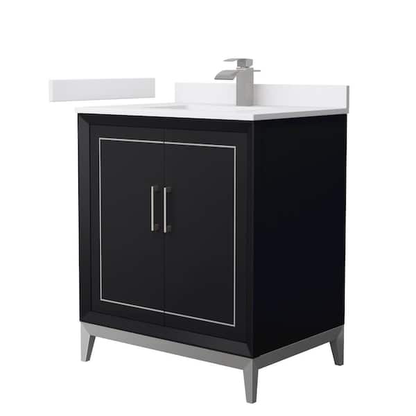 Wyndham Collection Marlena 30 in. W x 22 in. D x 35.25 in. H Single Bath Vanity in Black with White Cultured Marble Top