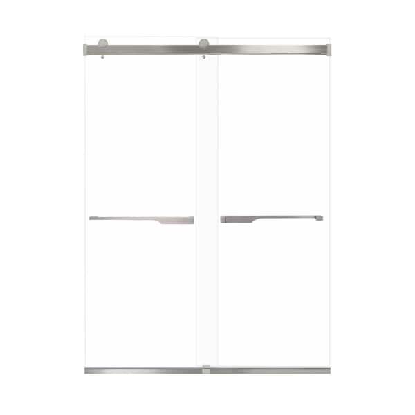 Transolid Brianna 60 in. W x 80 in. H Sliding Frameless Shower Door in Brushed Stainless Finish with Clear Glass