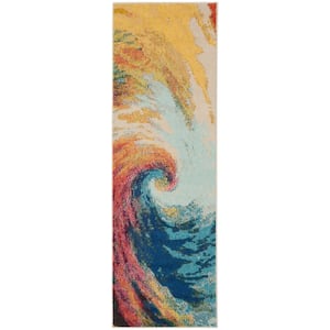 Celestial Wave 2 ft. x 6 ft. Abstract Contemporary Kitchen Runner Area Rug