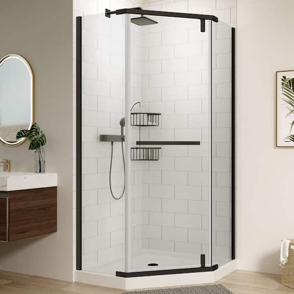 waterpar 34 in. W x 72 in. H Neo Angle Pivot Frameless Corner Shower Enclosure in Matte Black