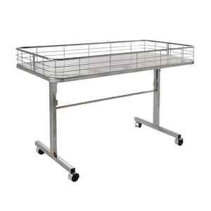 48 in. D x 24 in. W x 31 in. H Chrome Metal Grid 4-Wheeled Folding Storage Table