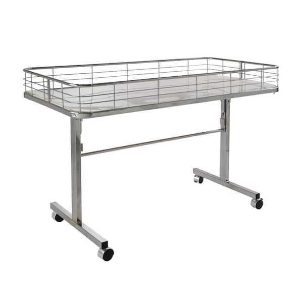 Econoco 48 in. D x 24 in. W x 31 in. H Chrome Metal Grid 4-Wheeled Folding Storage Table