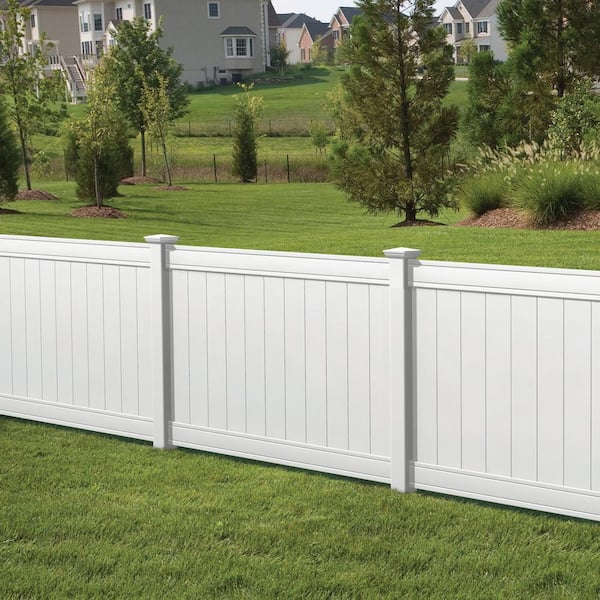 Veranda Pro Series 5 in. x 5 in. x 6 ft. White Vinyl Woodbridge Routed Line Fence Post