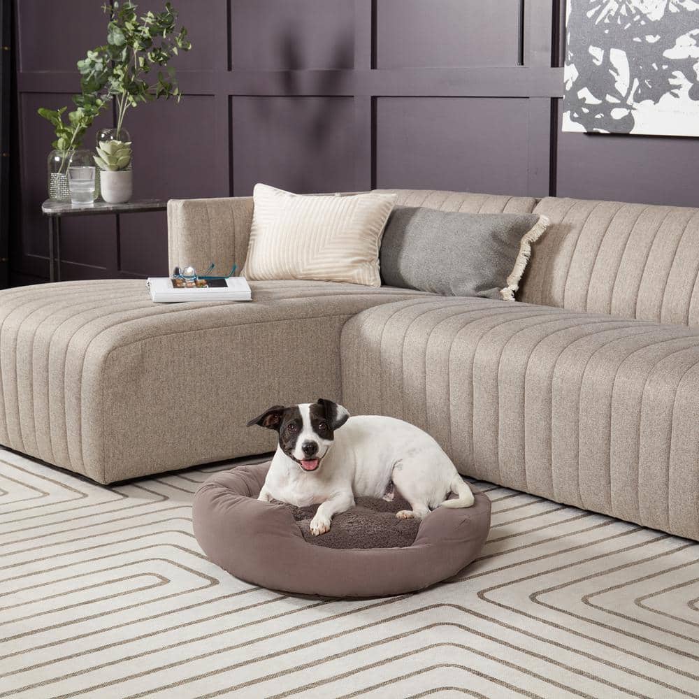 Small Gray Microfiber Donut Dog Bed with Sherpa Pillow