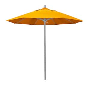 9 ft. Gray Woodgrain Aluminum Commercial Market Patio Umbrella Fiberglass Ribs Push Lift in Dandelion Pacifica Premium