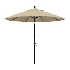 9 ft. Black Aluminum Pole Market Aluminum Ribs Collar Tilt Crank Lift Patio Umbrella in Antique Beige Sunbrella
