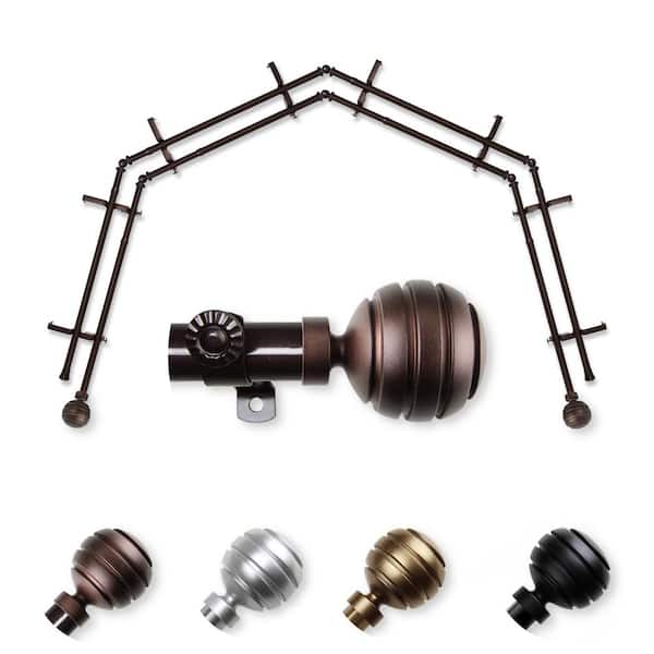 EMOH 13/16" Dia Adjustable 4-Sided Double Bay Window Curtain Rod 28 to 48" (each side) with Ysabel Finials in Cocoa