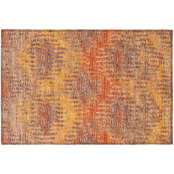 Bravado Orange 1 ft. 8 in. x 2 ft. 6 in. Geometric Indoor/Outdoor Washable Area Rug