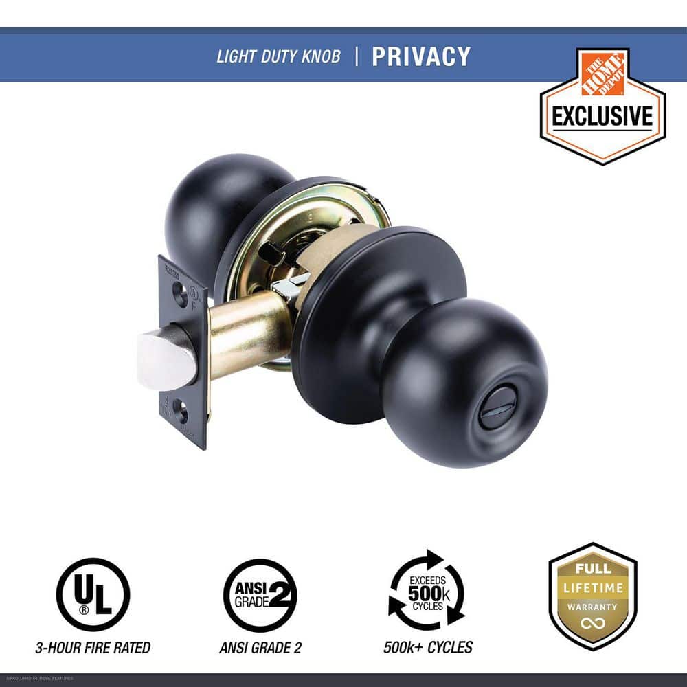 Light Duty Commercial Privacy (bed/bath) Knob, UL 3-Hour Fire ANSI Grade 2, Matte Black Finish price history on PriceWatchPro