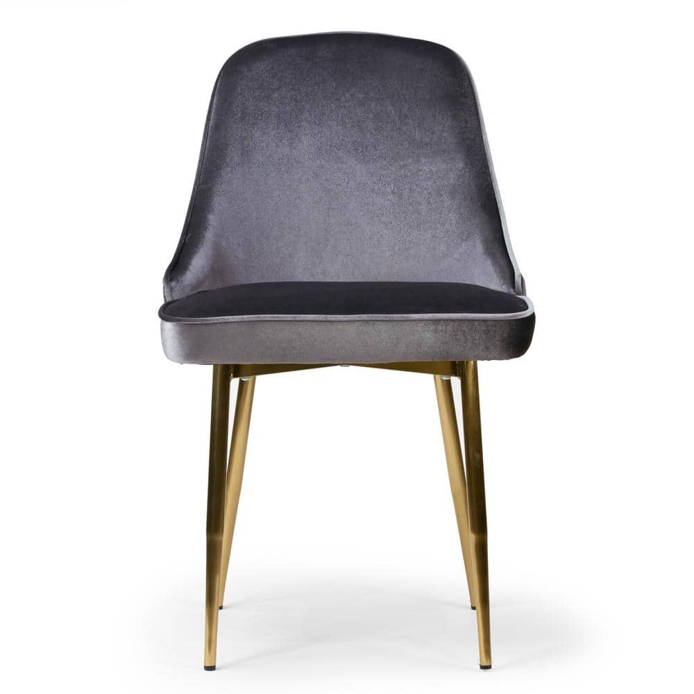 Set of 2 Sandy Brown Velvet Parsons Dining Chairs with Brushed Golden Steel Legs