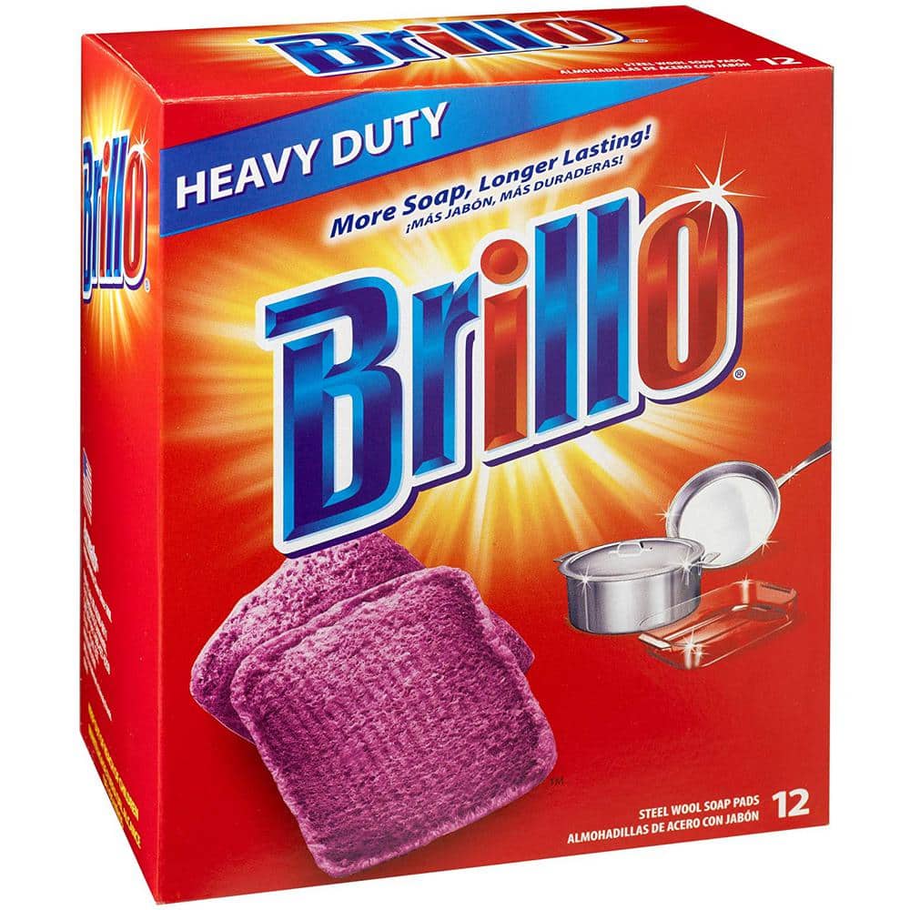 Brillo Heavy-Duty Large Steel Wool Soap Pads (12-Count/Case of 12), Grey/Pink