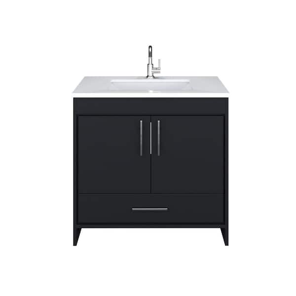 VOLPA USA AMERICAN CRAFTED VANITIES Capri 36 in. W x 22 in. D Bathroom Vanity in Black with Microstone Vanity Top in White with White Basin