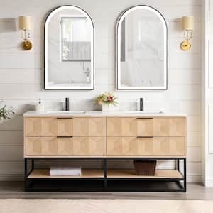 Milagro 72 in.W x 22 in.D x 33.8 in.H Double Sink Bath Vanity in Washed Ash Grey with White Quartz Stone Top and Mirror