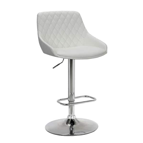 Armen Living Anibal Chrome and White Faux Leather Contemporary Adjustable Bar Stool