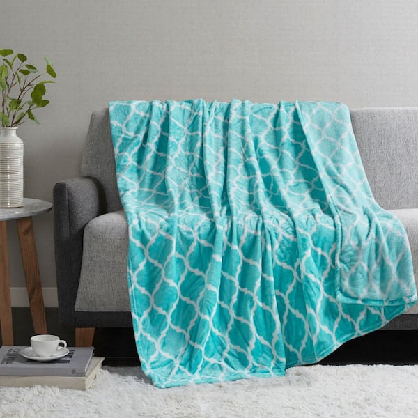 Madison Park Ogee Aqua Polyester Oversized Throw Blanket MP50-1729