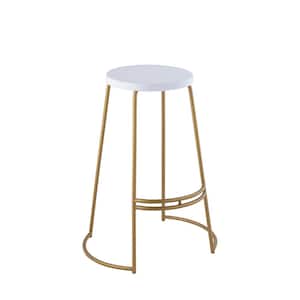 Hula 28.75 in. Modern Designer Metal Curved Backless Bar Stool, White Seat with Gold Frame