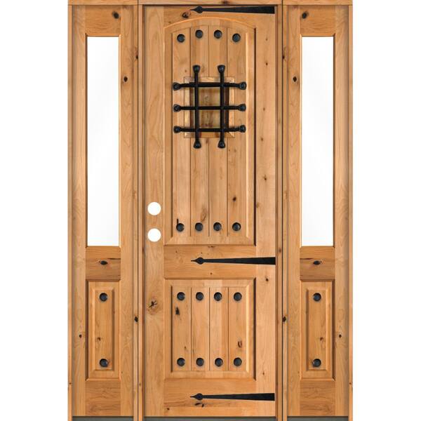 Krosswood Doors 60 in. x 96 in. Mediterranean Knotty Alder Right-Hand/Inswing Clear Glass Clear Stain Wood Prehung Front Door w/DHSL