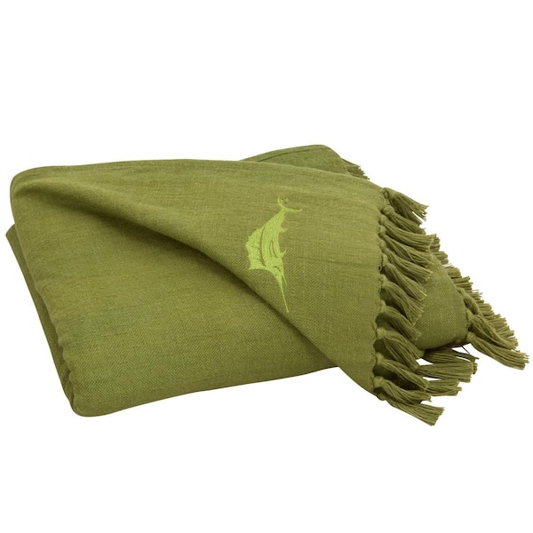 Tommy Bahama Canvas Fringe Green Cotton Blend 50 X 60 Throw Ushshf1145319 The Home Depot