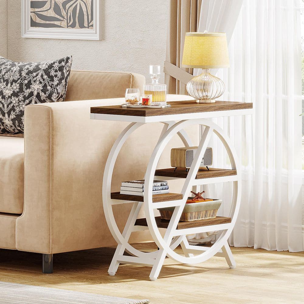 25.59 in. White Brown Rectangle Engineered Wood End Table, 3-Tier Narrow Side Table with Storage price history on PriceWatchPro