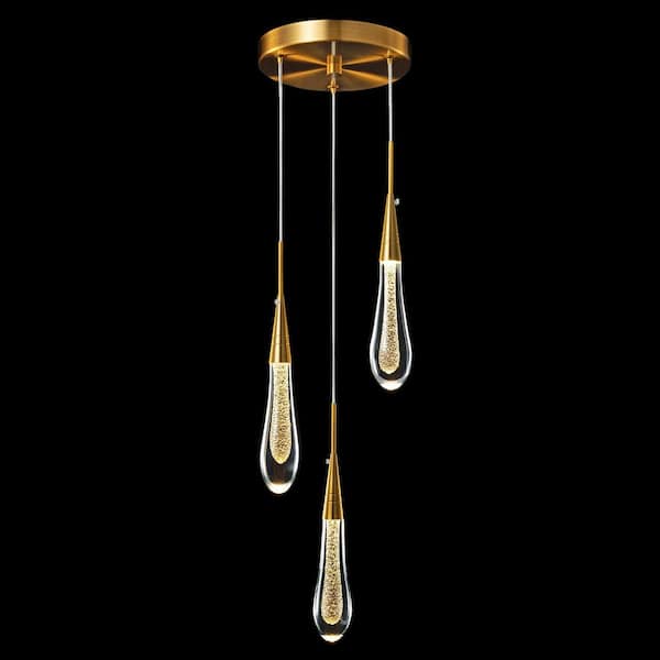 Home Lighting 15W 3 Light Gold Modern Crystal Bubble Dimmable LED Pendant Lights for Living Room (1-Fixture)