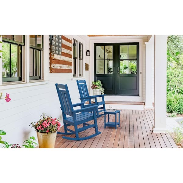 Grant Navy Blue Poly All Weather Resistant Plastic Adirondack Porch Rocker Indoor Outdoor Rocking Chair