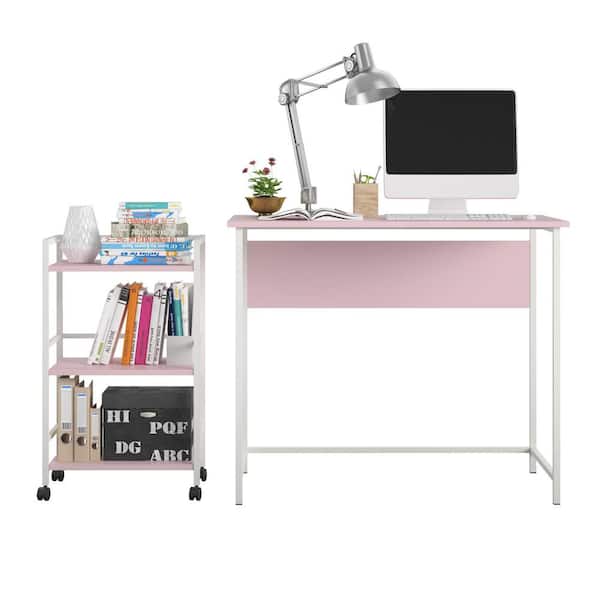 Ameriwood Home Bernay 36 in. Light Pink Desk with Rolling Cart