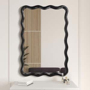 20 in. W x 30 in. H Wavy Black Wood Framed Wall Mirror for Living Room, Bathroom