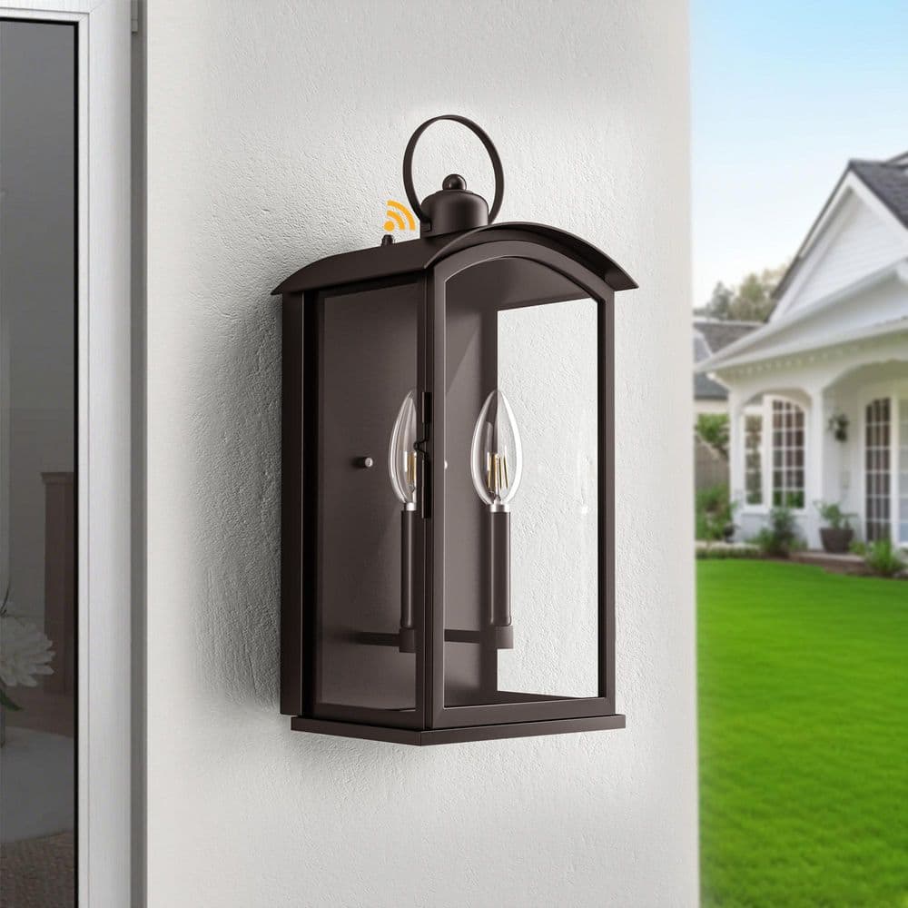 Montpelier 20 in. 2-Light Oil Rubbed Bronze Dusk to Dawn Outdoor Hardwired Wall Lantern Scone price history on PriceWatchPro