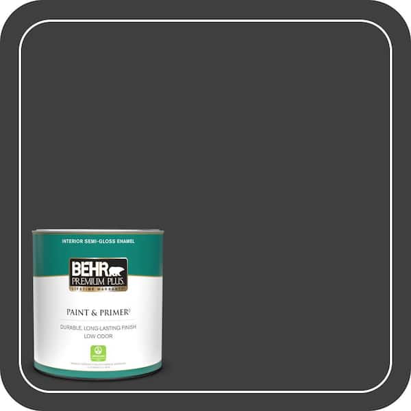 BEHR PREMIUM PLUS 1 qt. Black Semi-Gloss Enamel Low Odor Interior Paint & Primer
