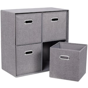 23 in. H x 11.6 in. W x 23 in. D Grey Linen Fabric 4 Cube Organizer Shelf with Storage Bins