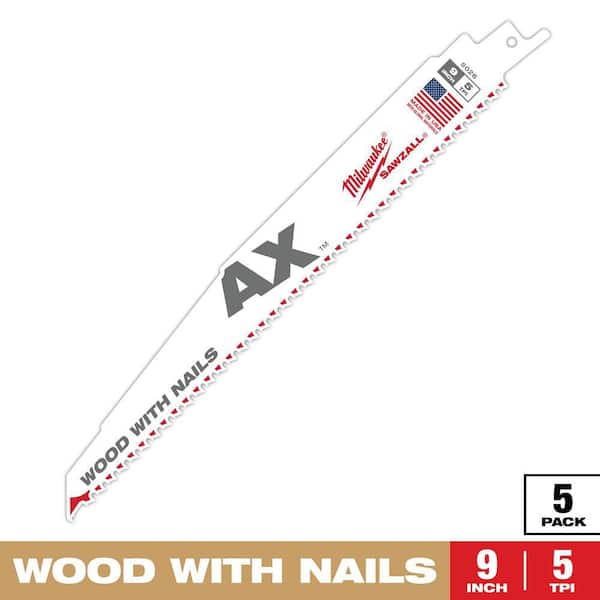 9 in. 5 TPI AX Nail-Embedded Wood Cutting SAWZALL Reciprocating Saw Blades (5-Pack)