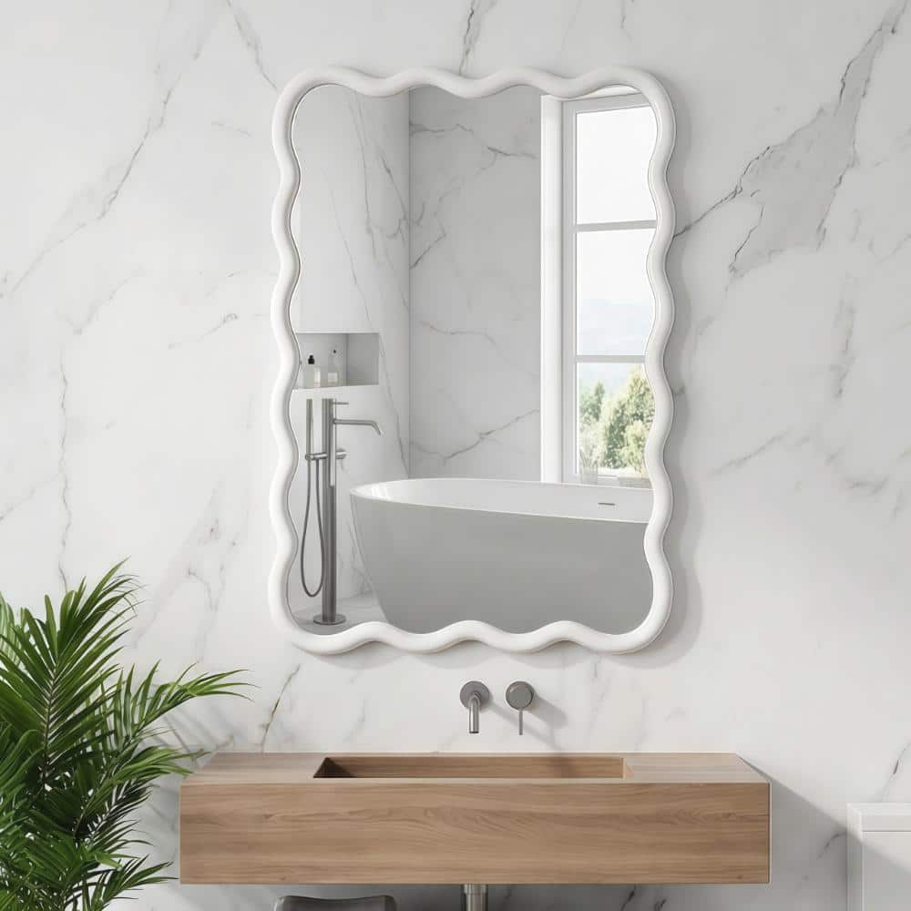 20 in. W x 30 in. H Wavy Rectangle Solid Wood Frame Decorative Mirror in White