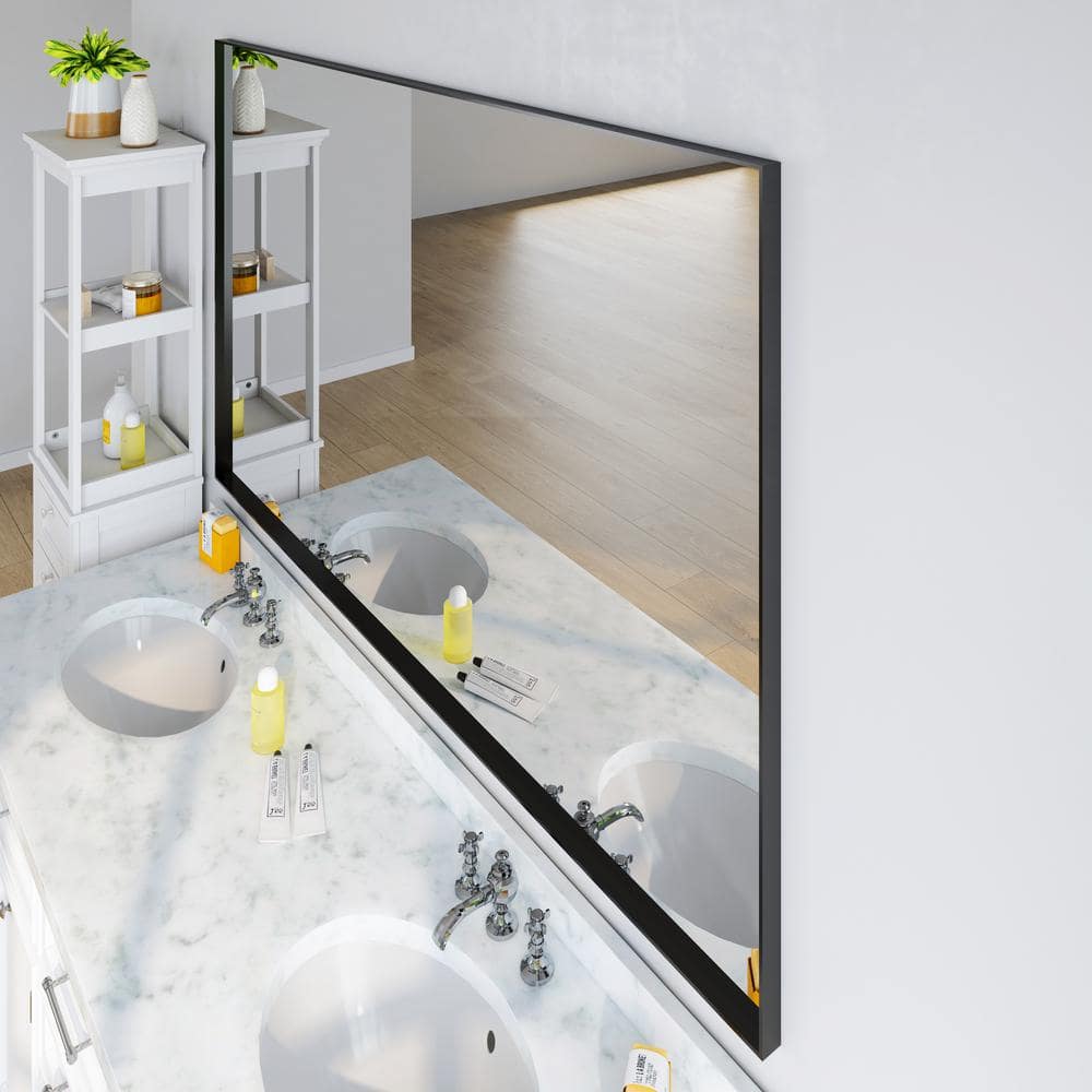 Large Black Aluminum Framed Rectangular Wall Mirror, 60" x 36"