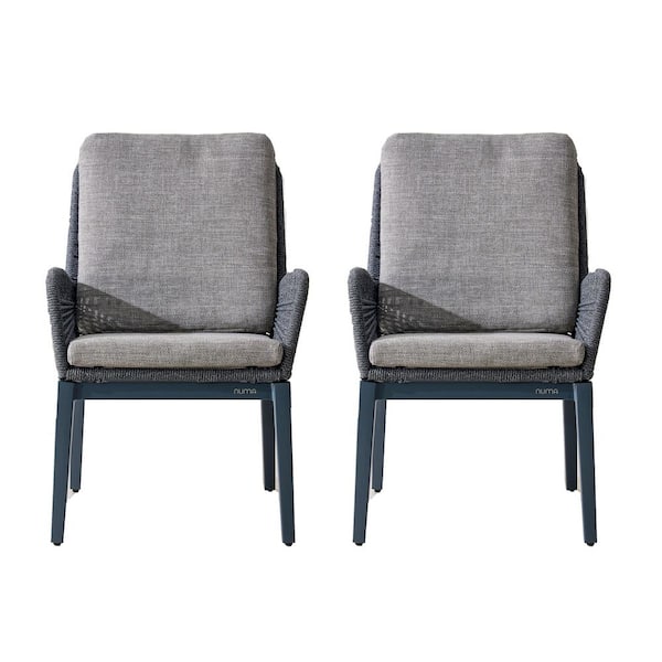 Bellaire Aluminum Fabric-Covered Rope Weaving Patio Outdoor Dining Chair with Gray Cushions (2-Pack)