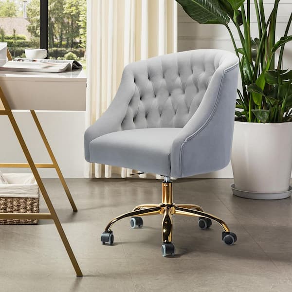 JAYDEN CREATION Lydia 24.5 in. Mid-Century Modern Gray Velvet Tufted Hand-Curated Task Chair