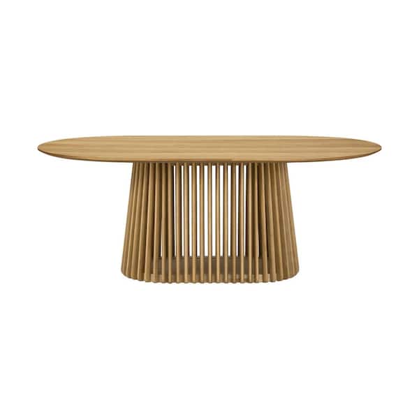 Armen Living Pasadena Contemporary Brown Natural Oak Wood Veneer 79 in. Pedestal Base Oval Dining Table - Seats 6