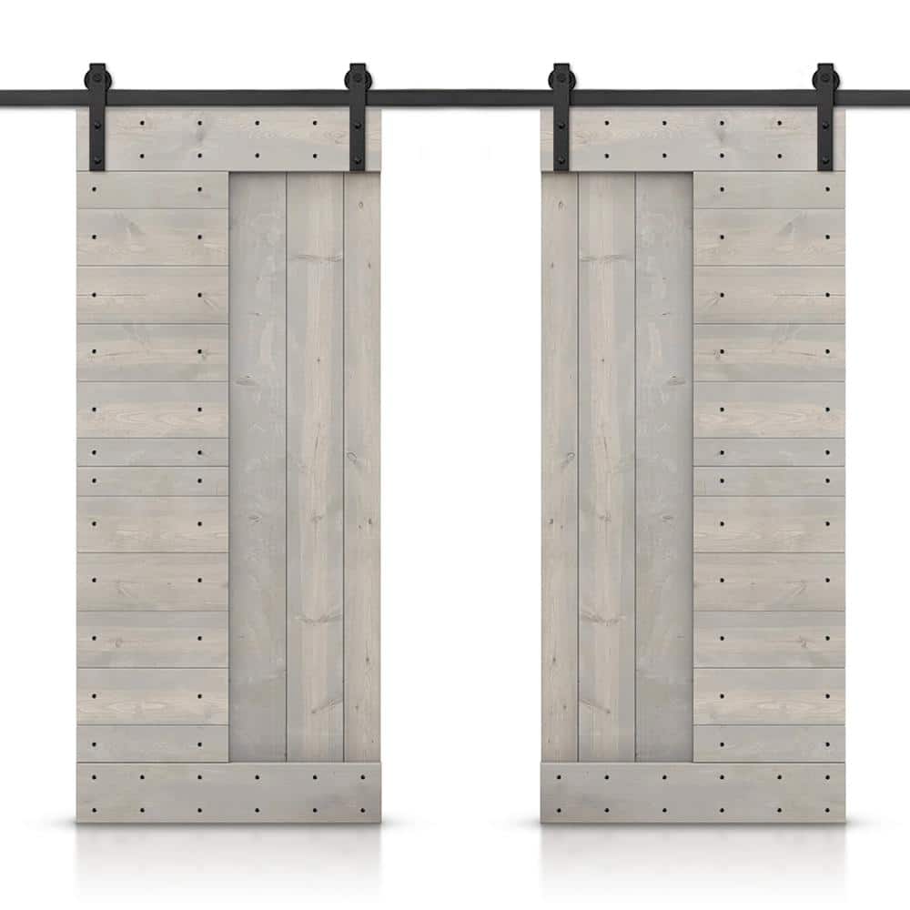 48 in. x 84 in. Silver Gray Stained DIY Knotty Pine Wood Interior Double Sliding Barn Door with Hardware Kit price history on PriceWatchPro