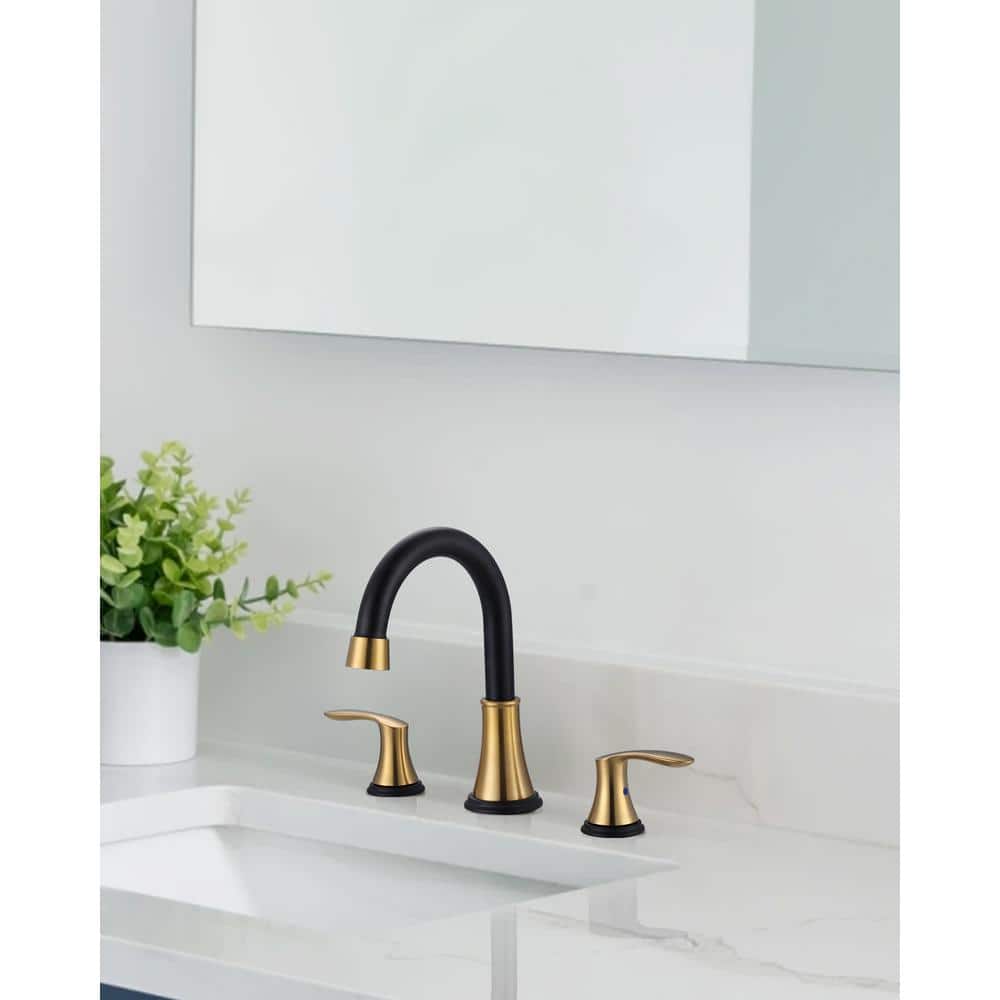 Black and Gold Stainless Steel Widespread Bathroom Faucet