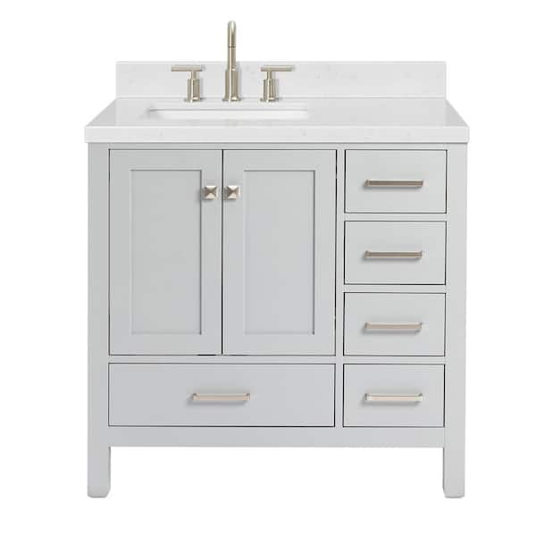 Cambridge 36 in. Single Sink Freestanding Bathroom Vanity in Gray with Carrara White Quartz Top