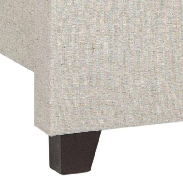 Transitional Beige Linen Full-Size Platform Bed with Nailhead Trim