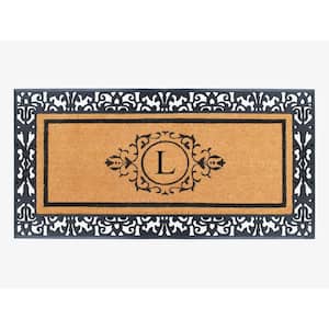 A1HC Paisley Black 30 in. x 60'' Rubber and Coir Monogrammed L Durable Outdoor Entrance Door Mat