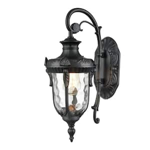 8.75 in. Black Outdoor Hardwired Lantern Wall Sconce with No Bulbs Included