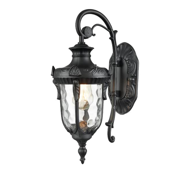 CLAXY 8.75 in. Black Outdoor Hardwired Lantern Wall Sconce with No Bulbs Included
