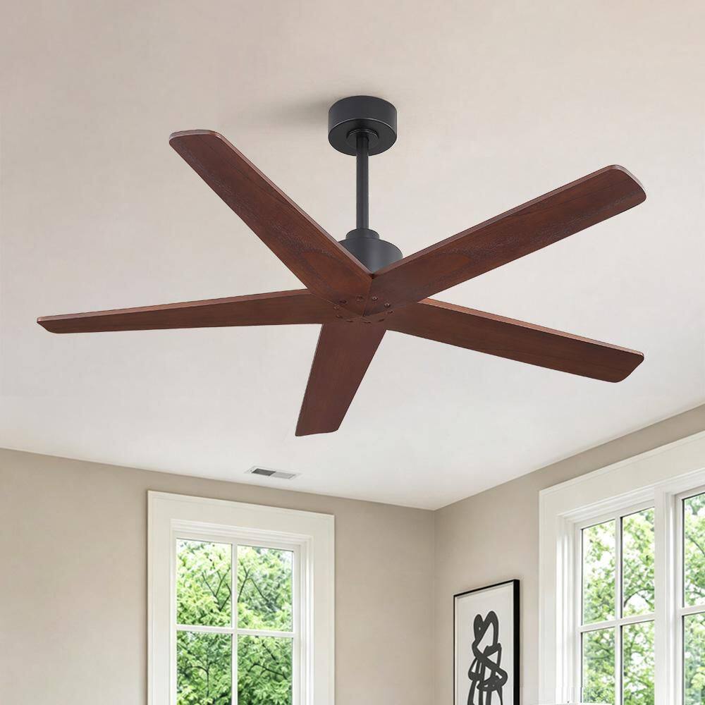 64 in. 5-Solidwood Blade DC Motor Indoor Standard Black and Walnut Standard Ceiling Fan with Remote Downrod price history on PriceWatchPro