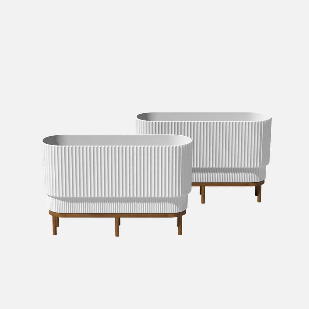 Demi Extra Large White Plastic Raised Rectangular Planter with Brown Stand (10 in. L x 30 in. W x 18.25 in. H) (2-Pack) price history on PriceWatchPro