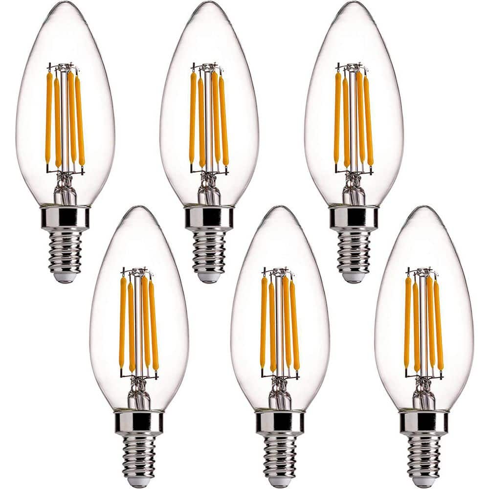 Dimmable Warm White LED Filament Chandelier Bulbs, 6-Pack