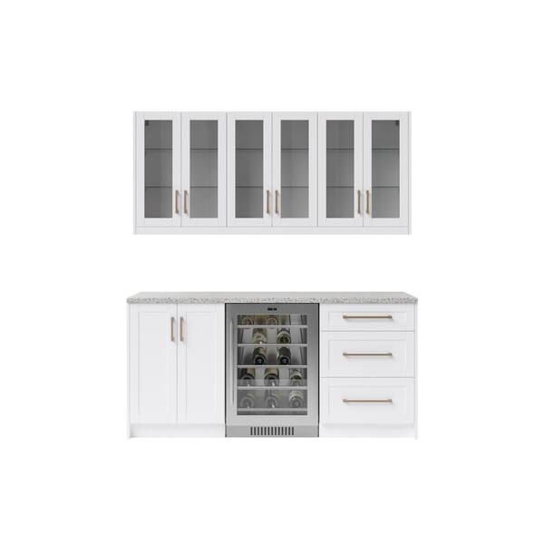 NewAge Products White Home Bar Cabinet Set with Contemporary Brushed Nickel Handles (6-Pieces)