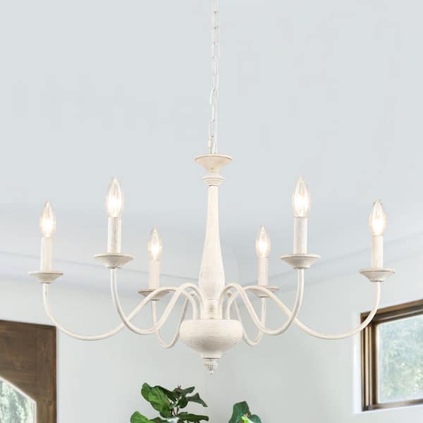 LWYTJO Tinoco 6-Light Beige Classic Candle Dimmable Traditional Chandelier for Living Room Kitchen Island Dining Room Foyer